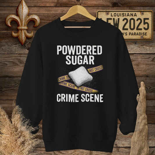 S / Black Louisiana Powered Sugar Crime Scene Sweatshirt by Laissez Faire Wear
