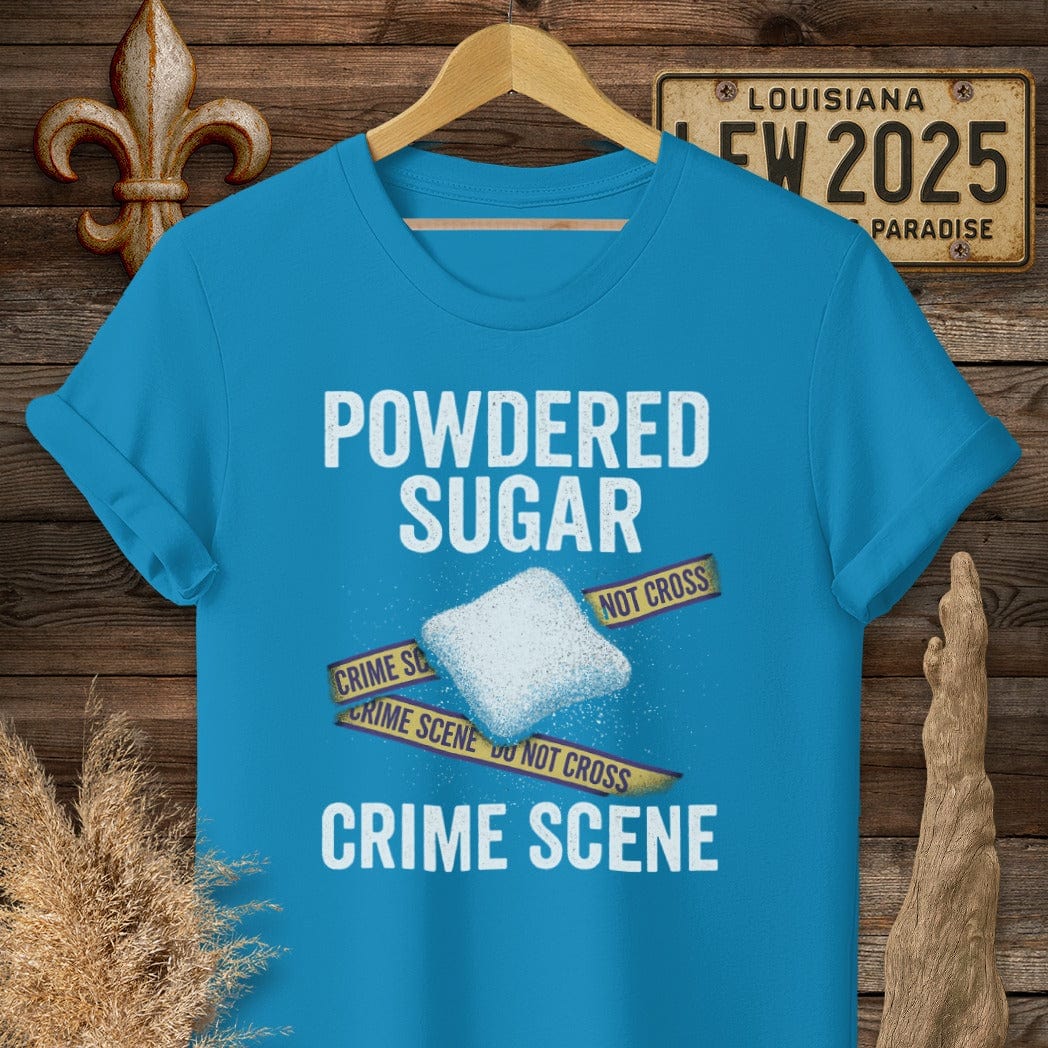 S / Sapphire Louisiana Powered Sugar Crime Scene T-Shirt by Laissez Faire Wear