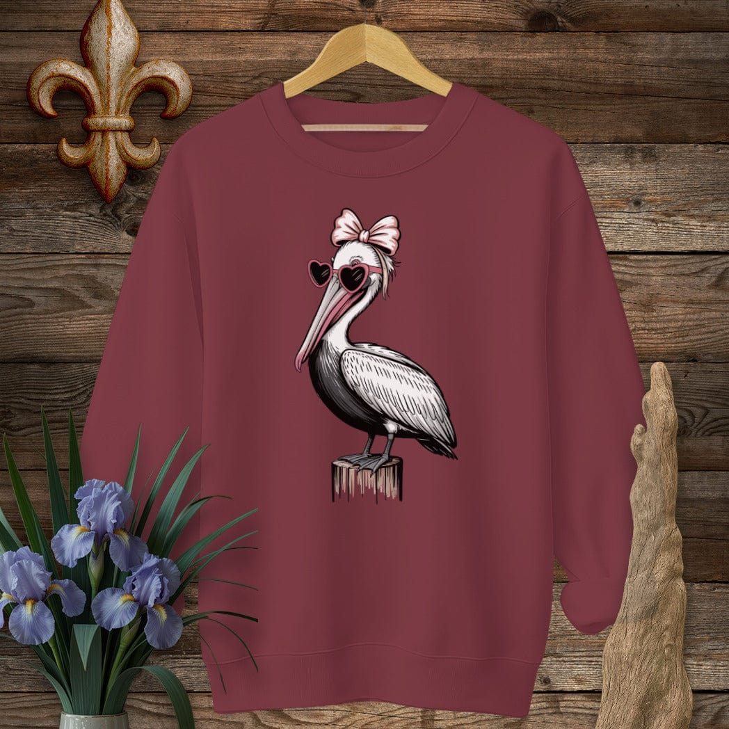 S / Garnet Louisiana Pretty Pelican in Pink Sweatshirt by Laissez Faire Wear