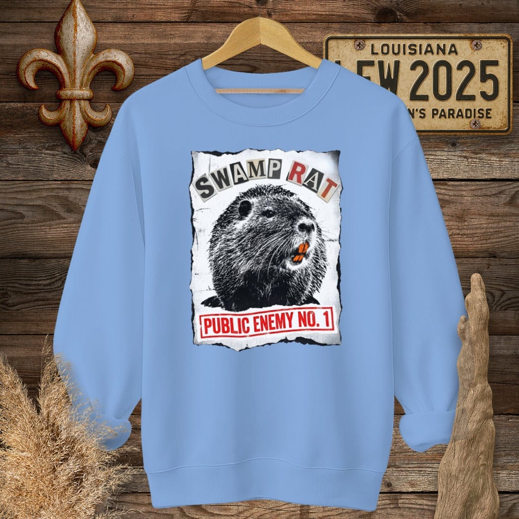 S / Carolina Blue Louisiana Public Enemy No. 1 Sweatshirt by Laissez Faire Wear