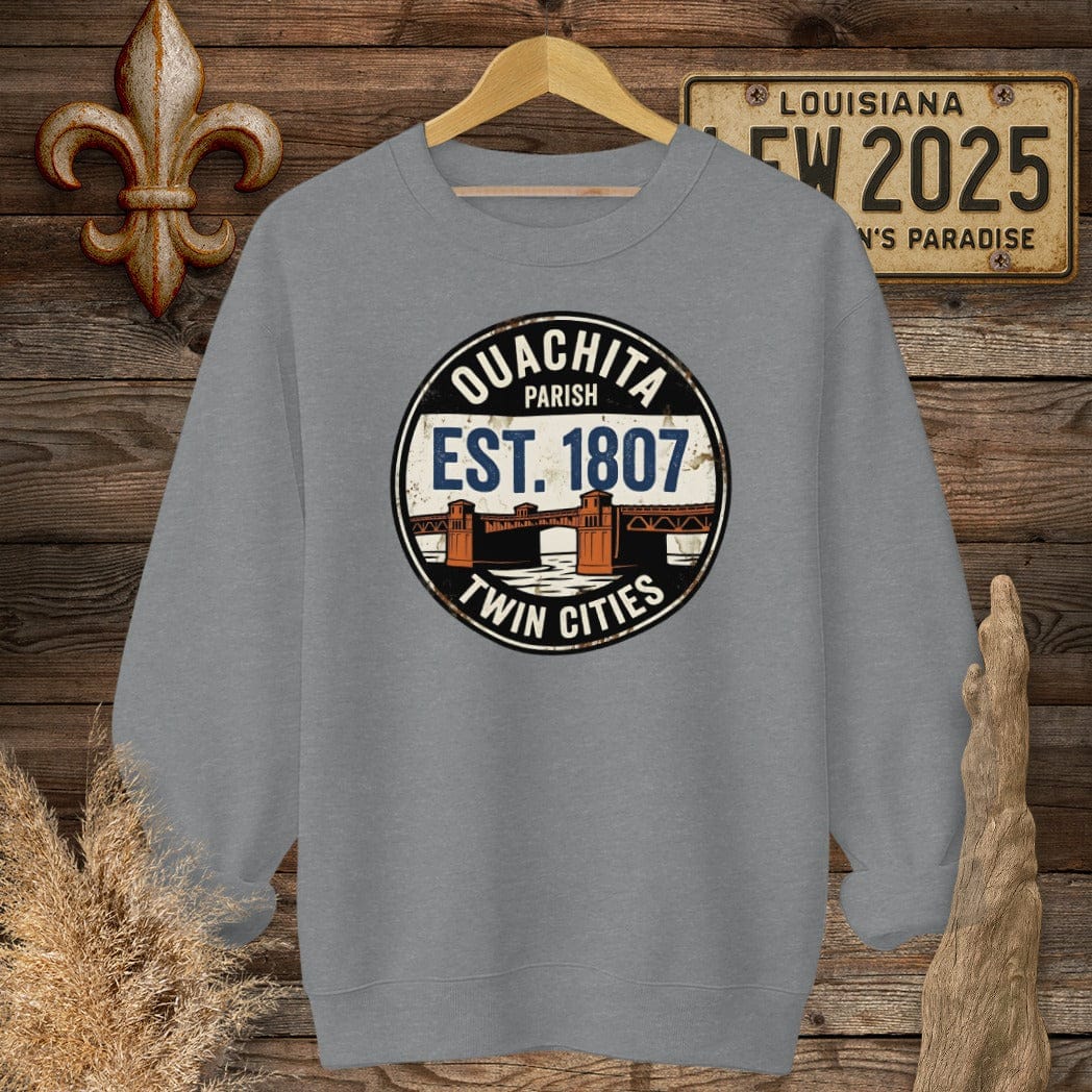 S / Graphite Heather Louisiana Quachita Parish Sweatshirt by Laissez Faire Wear