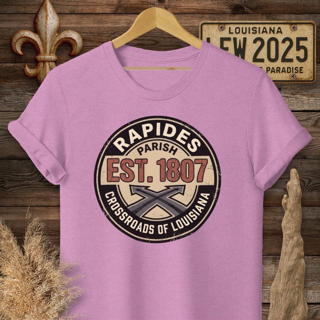 S / Heather Radiant Orchid Louisiana Rapides Parish T-Shirt by Laissez Faire Wear