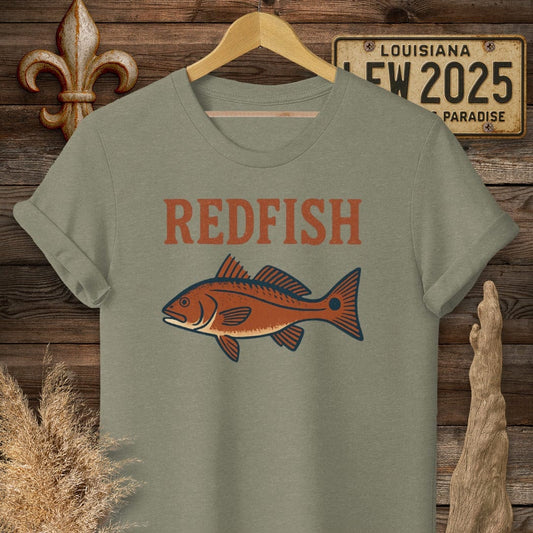 S / Heather Military Green Louisiana Redfish Minimalist T-Shirt by Laissez Faire Wear