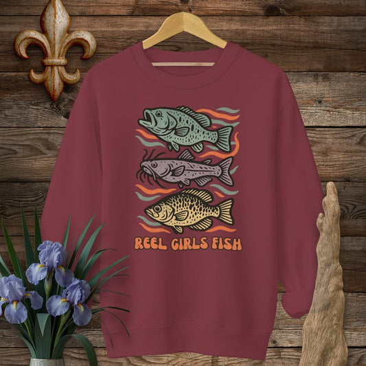 S / Garnet Louisiana Reel Girls Fish Sweatshirt by Laissez Faire Wear