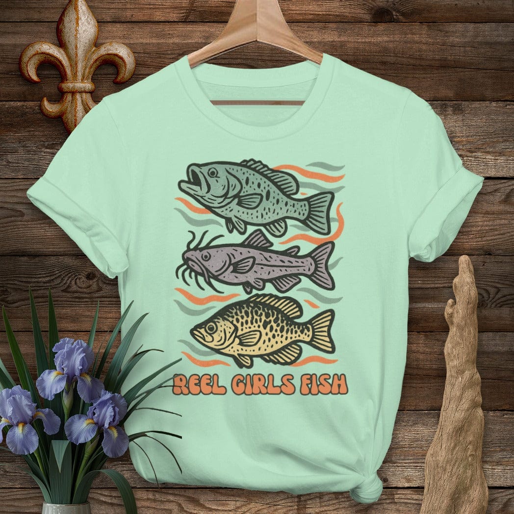 S / Mint Green Louisiana Reel Girls Fish T-Shirt by Laissez Faire Wear