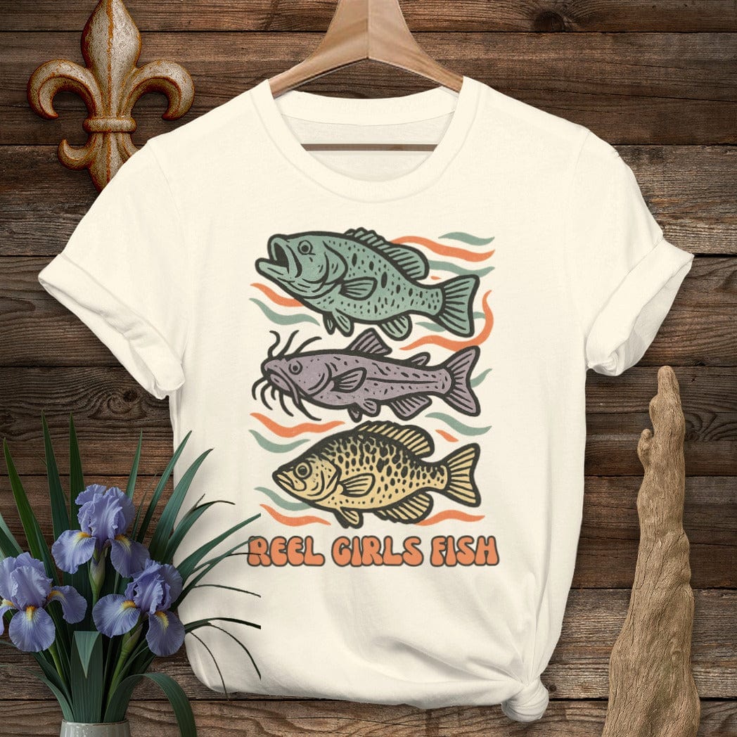 S / Natural Louisiana Reel Girls Fish T-Shirt by Laissez Faire Wear