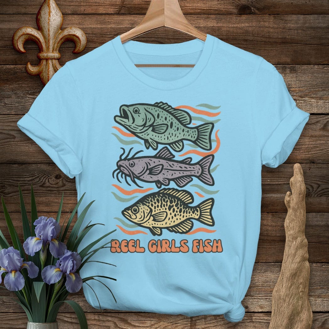 S / Sky Louisiana Reel Girls Fish T-Shirt by Laissez Faire Wear