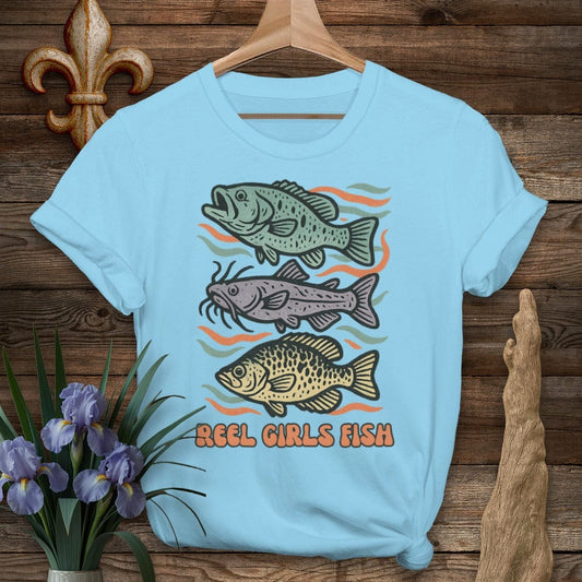 S / Sky Louisiana Reel Girls Fish T-Shirt by Laissez Faire Wear