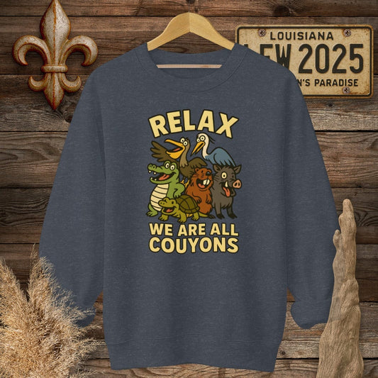 S / Heather Sport Dark Navy Louisiana Relax, We are all Couyons Sweatshirt by Laissez Faire Wear