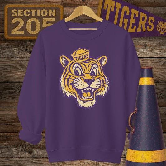 S / Purple Louisiana Retro Tiger Game Day Sweatshirt by Laissez Faire Wear