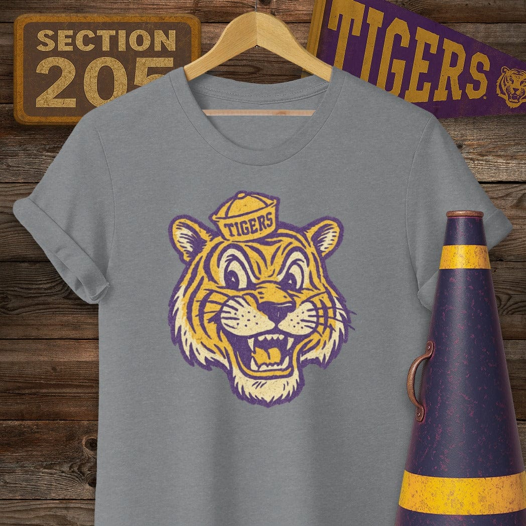 S / Graphite Heather Louisiana Retro Tiger Game Day T-Shirt by Laissez Faire Wear
