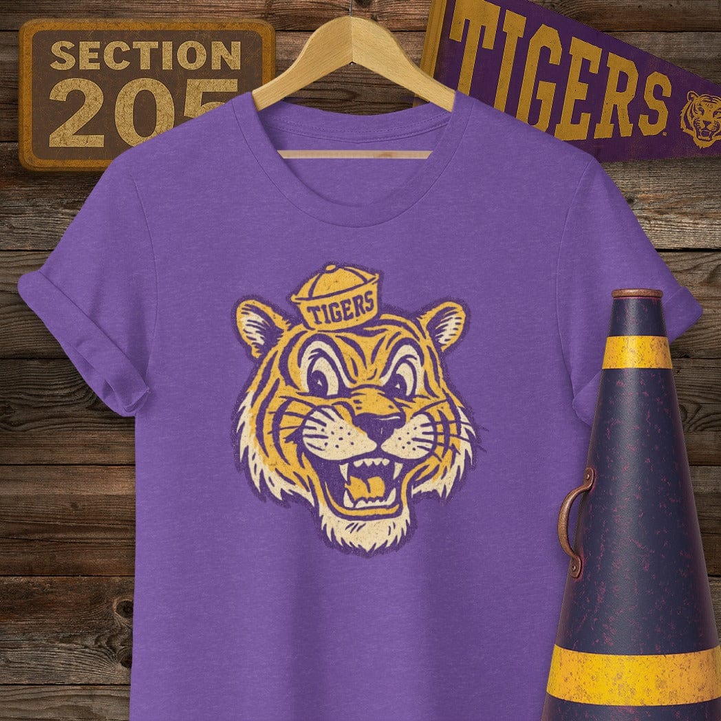 S / Heather Purple Louisiana Retro Tiger Game Day T-Shirt by Laissez Faire Wear