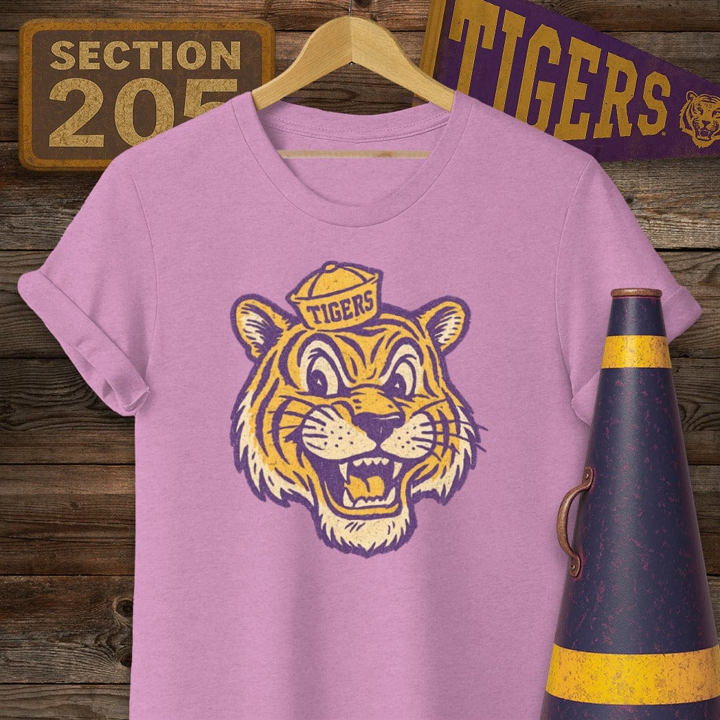 S / Heather Radiant Orchid Louisiana Retro Tiger Game Day T-Shirt by Laissez Faire Wear