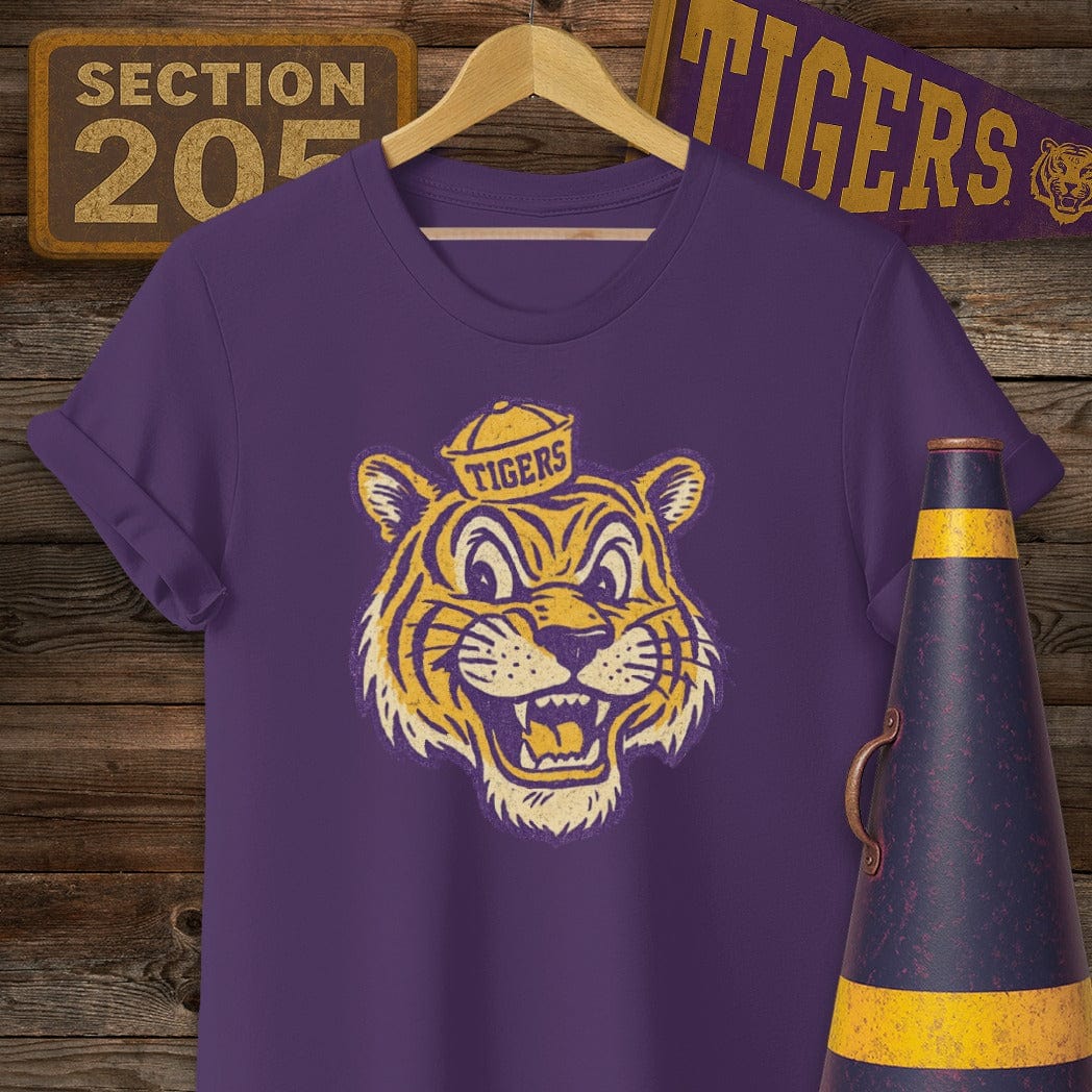 S / Purple Louisiana Retro Tiger Game Day T-Shirt by Laissez Faire Wear