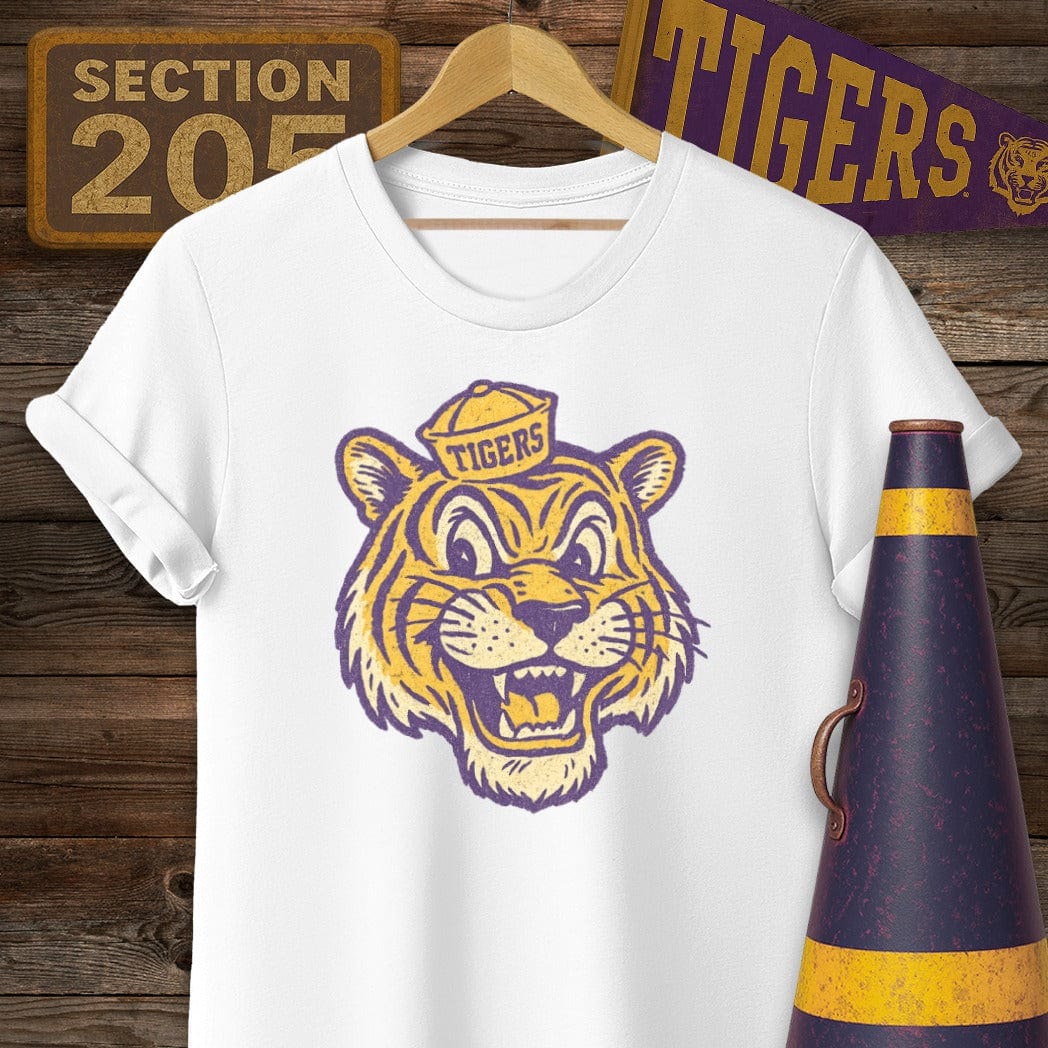 S / White Louisiana Retro Tiger Game Day T-Shirt by Laissez Faire Wear