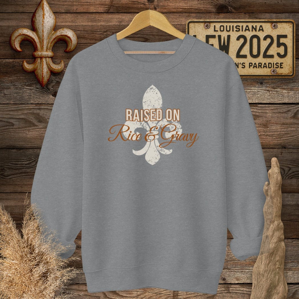 S / Graphite Heather Louisiana Rice & Gravy Sweatshirt by Laissez Faire Wear
