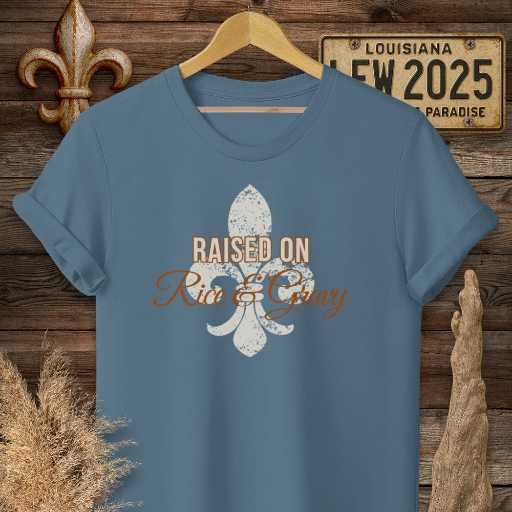 S / Indigo Blue Louisiana Rice & Gravy T-Shirt by Laissez Faire Wear