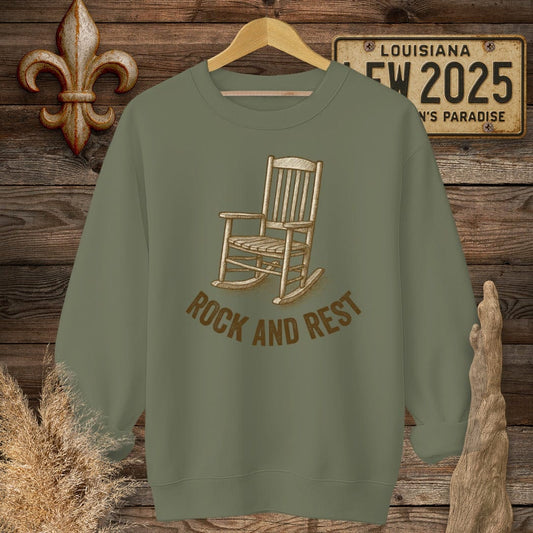 S / Military Green Louisiana Rock And Rest Sweatshirt by Laissez Faire Wear