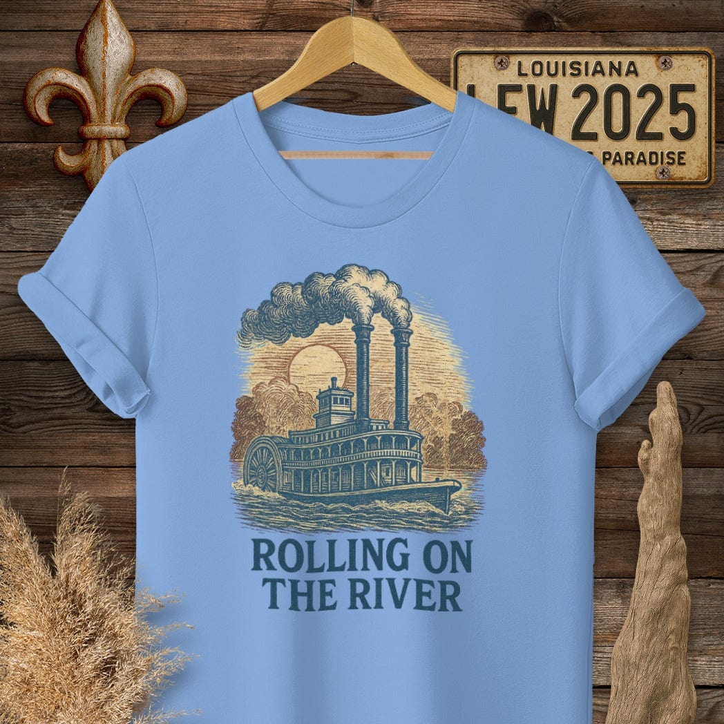 S / Carolina Blue Louisiana Rolling on the River T-Shirt by Laissez Faire Wear