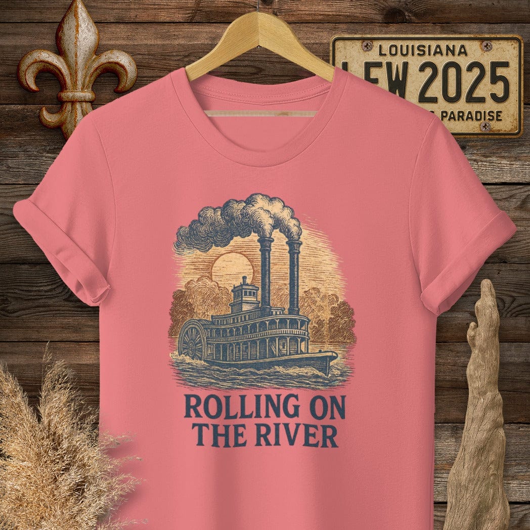 S / Coral Silk Louisiana Rolling on the River T-Shirt by Laissez Faire Wear