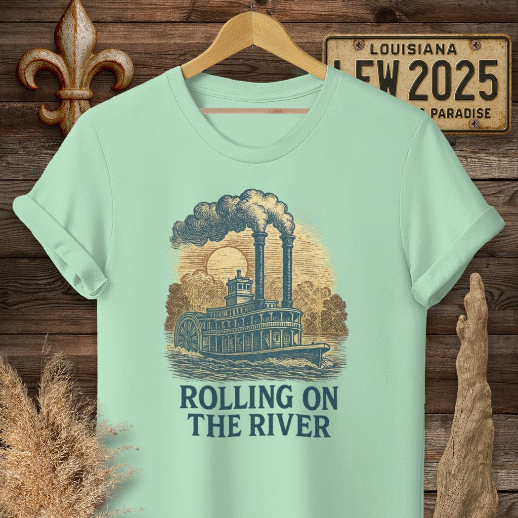 S / Mint Green Louisiana Rolling on the River T-Shirt by Laissez Faire Wear