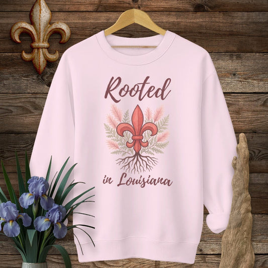 S / Light Pink Louisiana Rooted in Louisiana Sweatshirt by Laissez Faire Wear