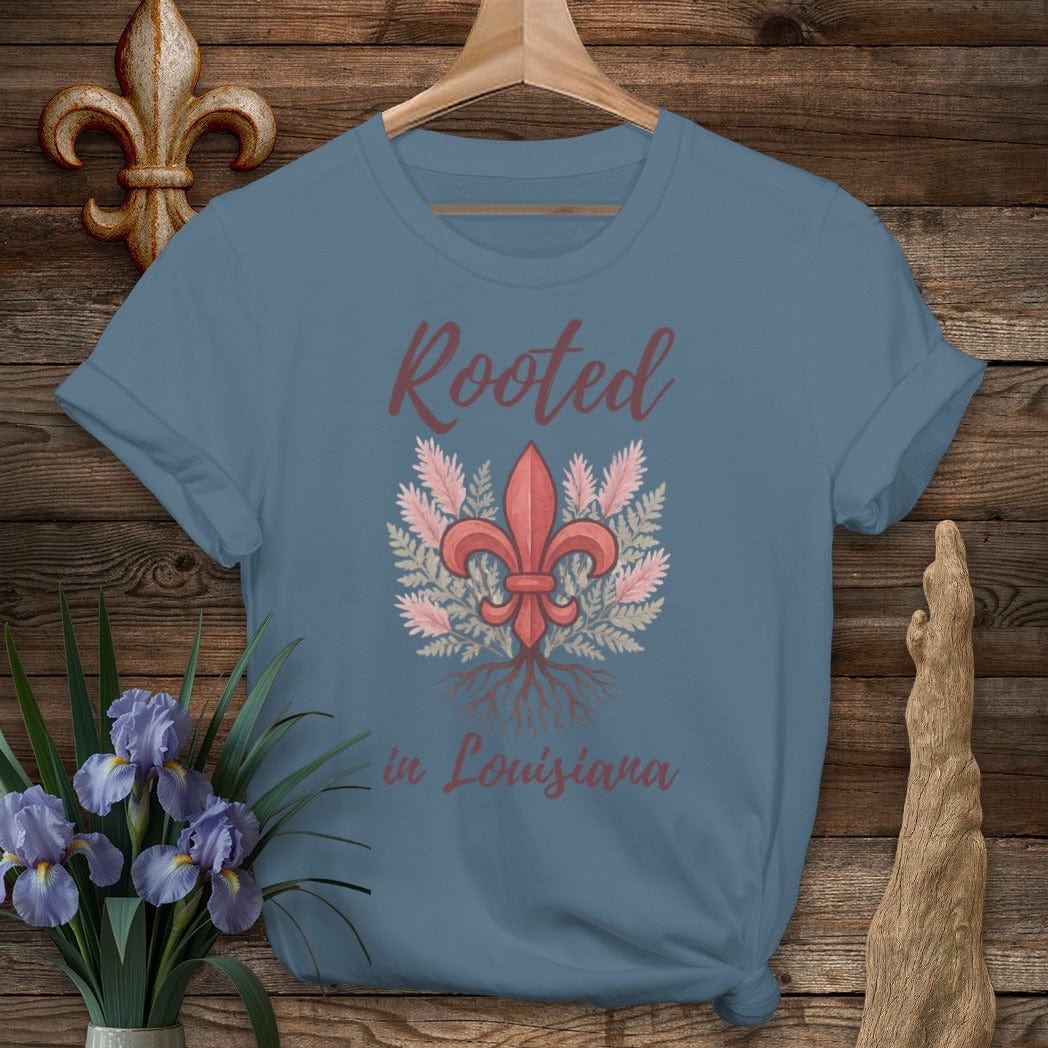 S / Indigo Blue Louisiana Rooted in Louisiana T-Shirt by Laissez Faire Wear