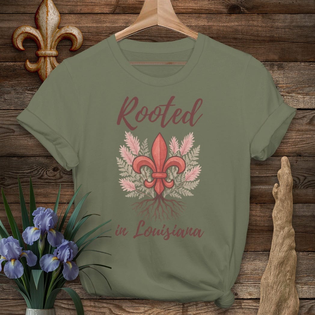 S / Military Green Louisiana Rooted in Louisiana T-Shirt by Laissez Faire Wear