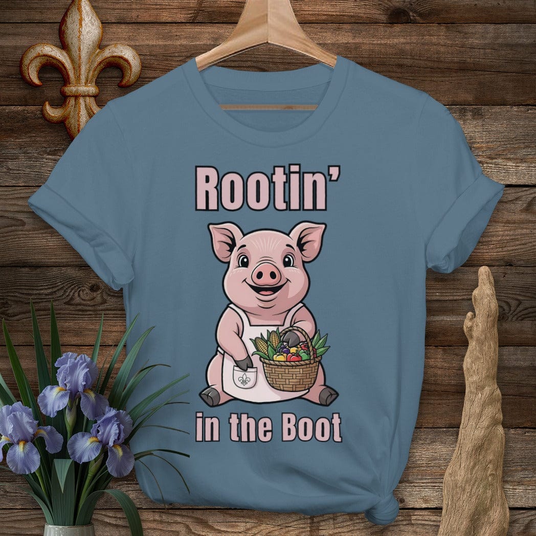 S / Indigo Blue Louisiana Rootin' in the Boot Farm T-Shirt by Laissez Faire Wear