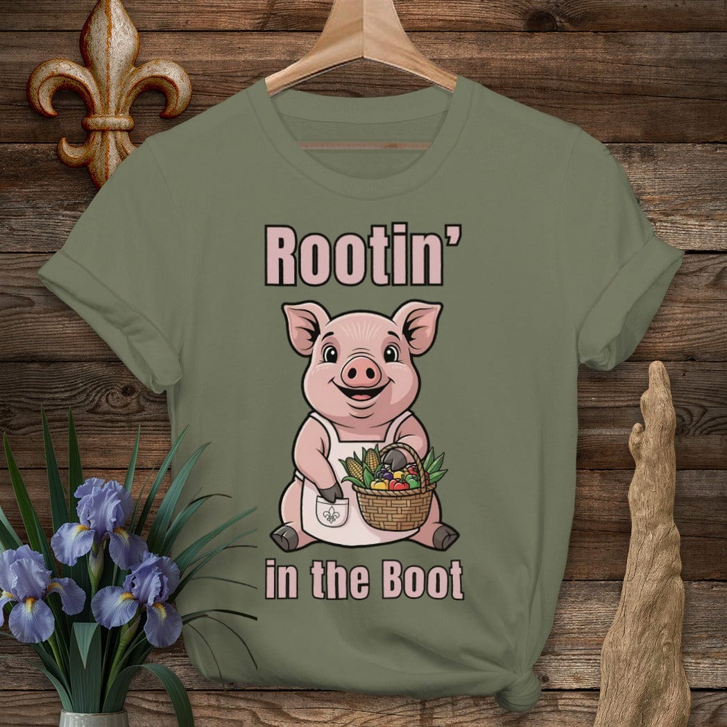 S / Military Green Louisiana Rootin' in the Boot Farm T-Shirt by Laissez Faire Wear