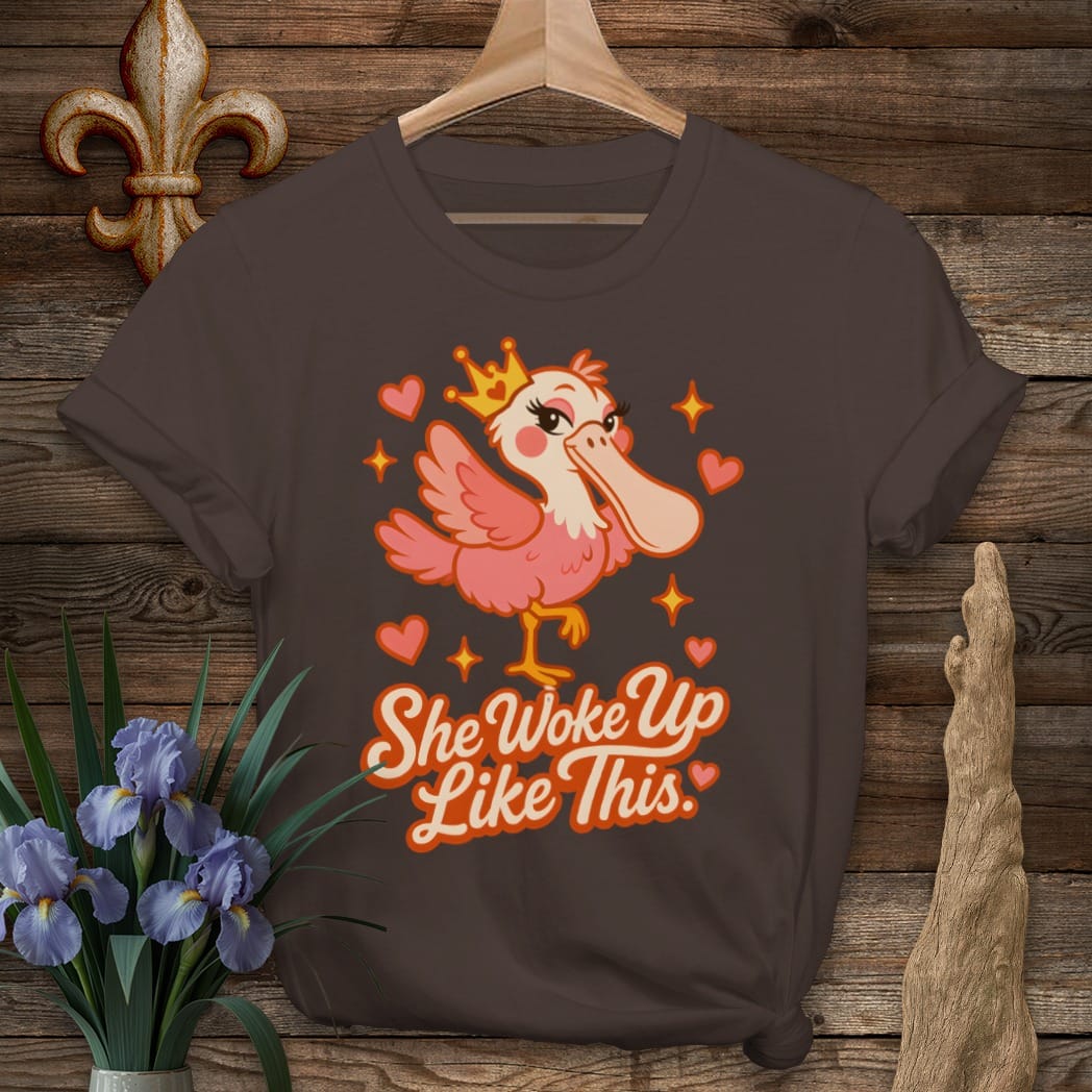 S / Dark Chocolate Louisiana Roseate Spoonbill Diva T-Shirt by Laissez Faire Wear