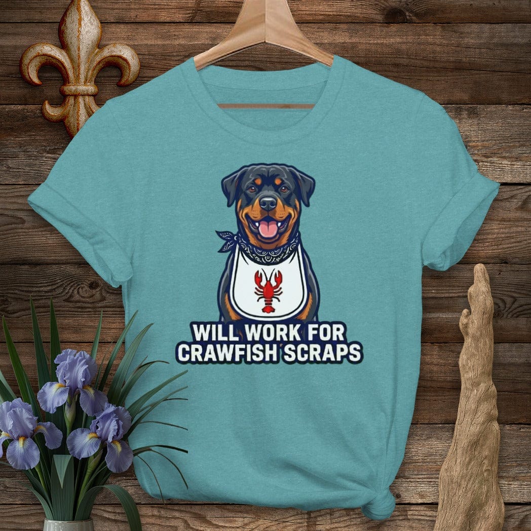 S / Heather Galapagos Blue Louisiana Rottie Crawfish Scraps T-Shirt by Laissez Faire Wear