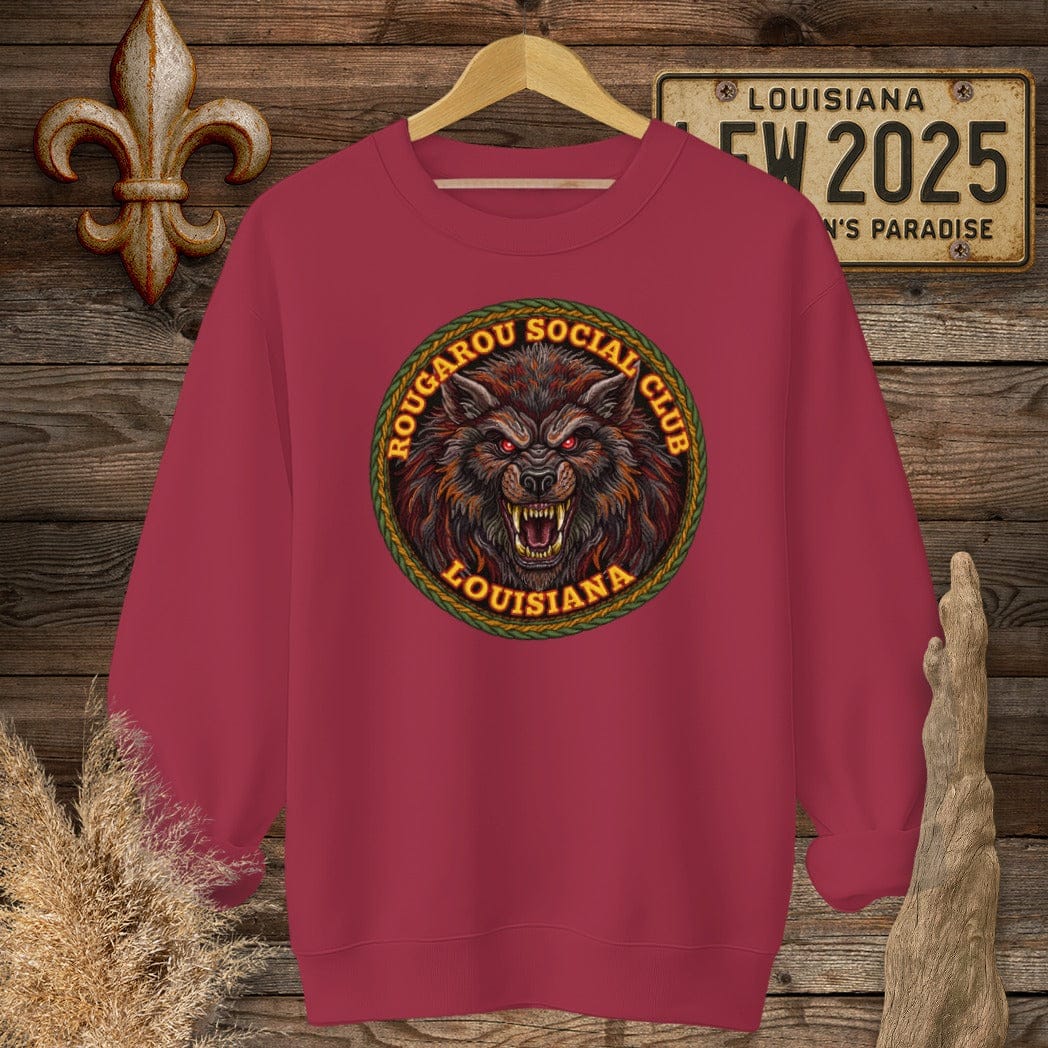 S / Cardinal Red Louisiana Rougarou Social Club Sweatshirt by Laissez Faire Wear