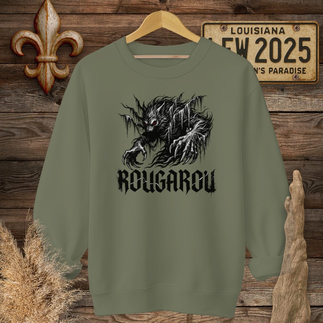 S / Military Green Louisiana Rougarou Street Wear Sweatshirt by Laissez Faire Wear