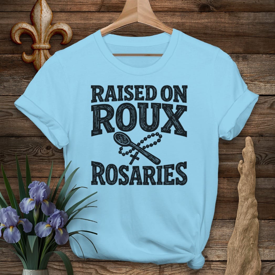 S / Sky Louisiana Roux & Rosaries - Woodcut T-Shirt by Laissez Faire Wear