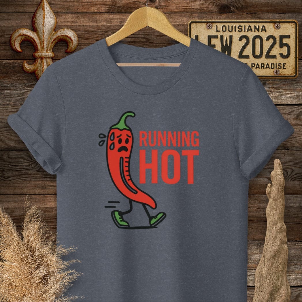 S / Heather Navy Louisiana Running Hot T-Shirt by Laissez Faire Wear