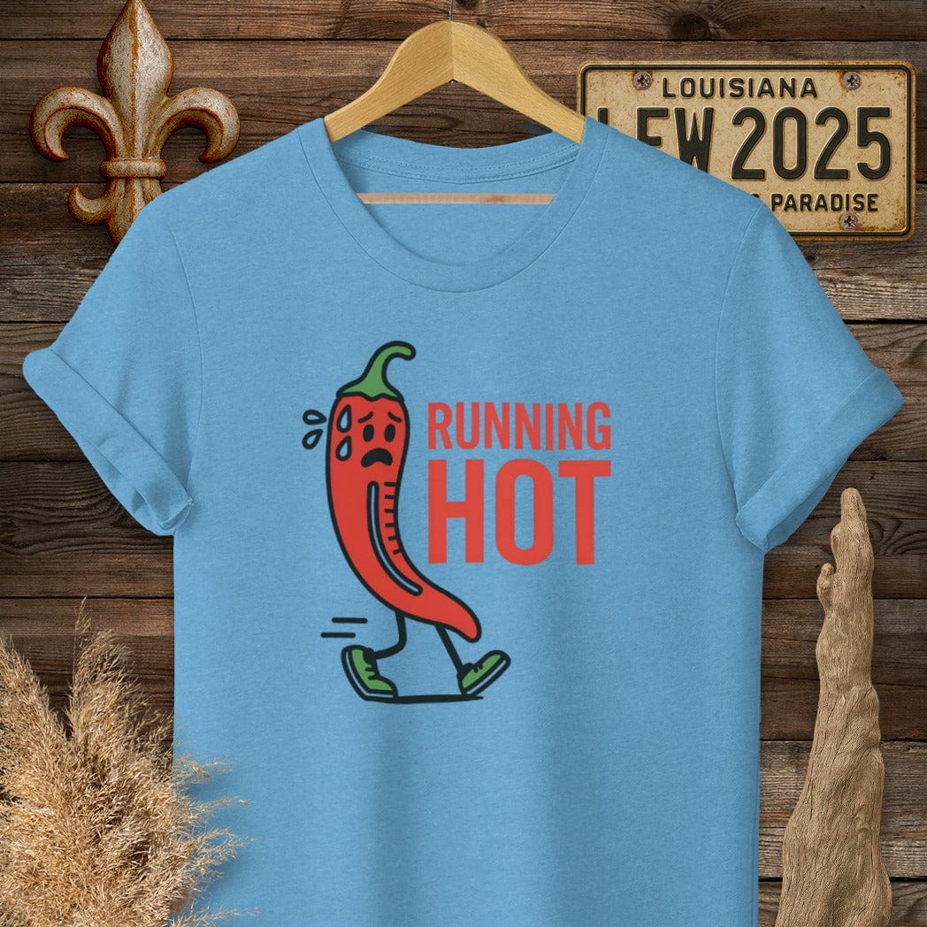 S / Heather Sapphire Louisiana Running Hot T-Shirt by Laissez Faire Wear