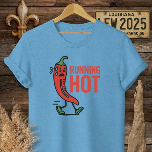 S / Heather Sapphire Louisiana Running Hot T-Shirt by Laissez Faire Wear