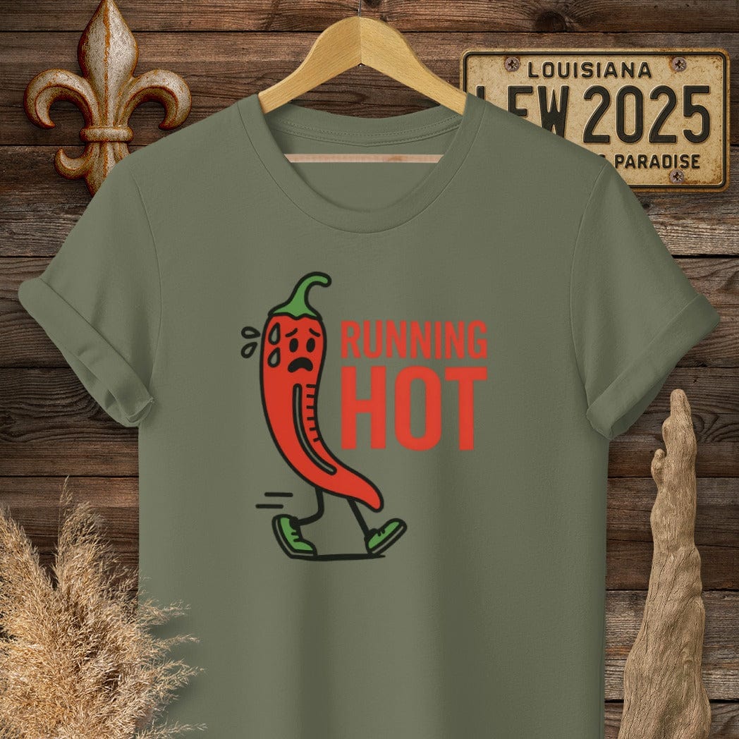 S / Military Green Louisiana Running Hot T-Shirt by Laissez Faire Wear