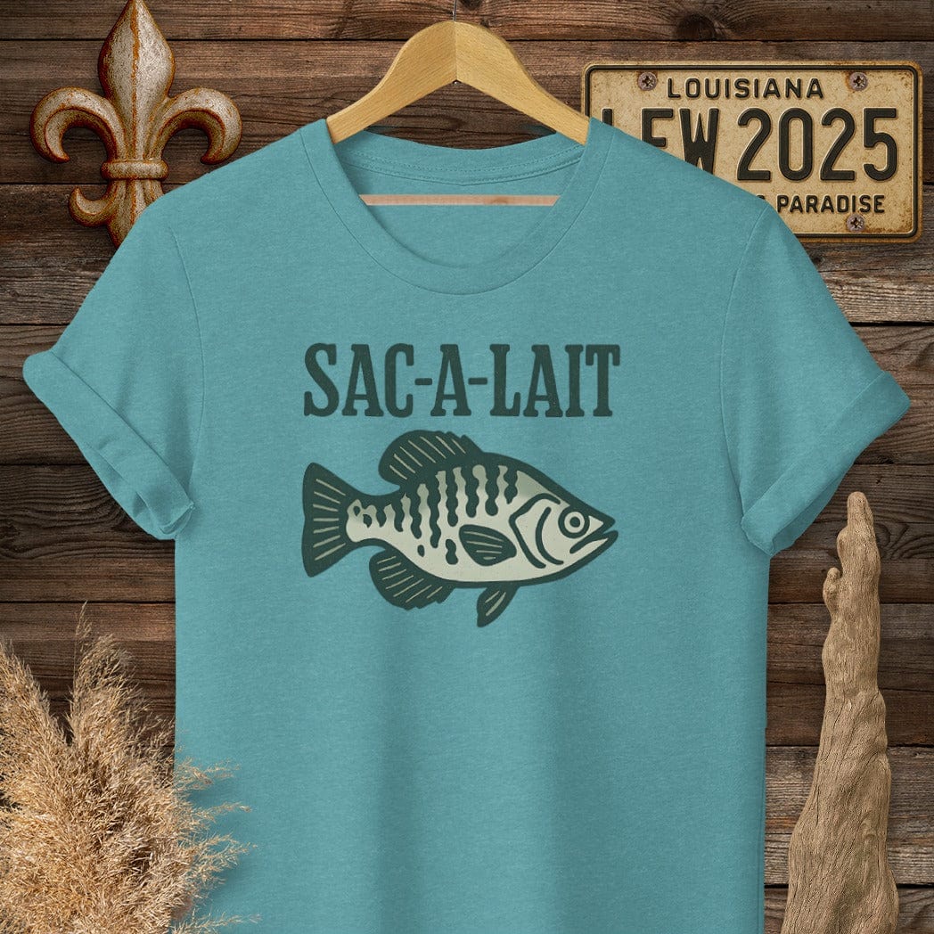 S / Heather Galapagos Blue Louisiana Sac-a-Lait Minimalist T-Shirt by Laissez Faire Wear