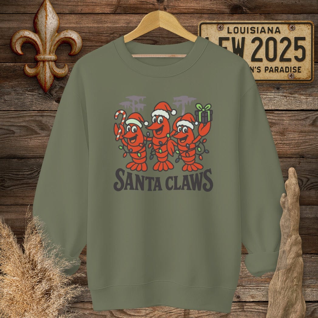 S / Military Green Louisiana Santa Claws sweatshirt by Laissez Faire Wear