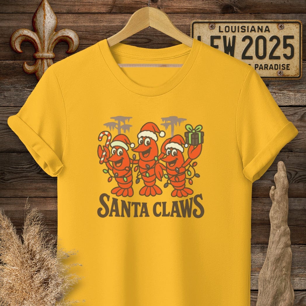 S / Gold Louisiana Santa Claws T-Shirt by Laissez Faire Wear