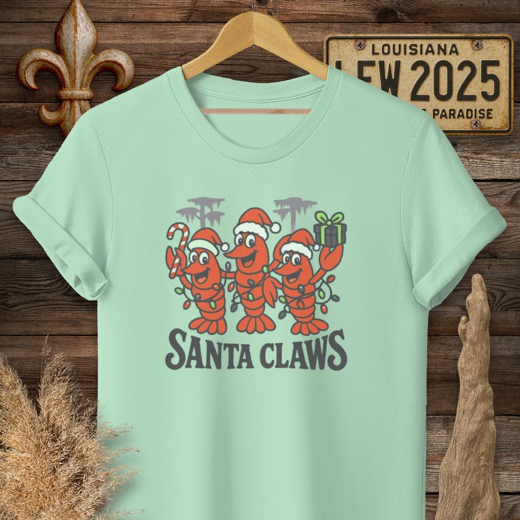 S / Mint Green Louisiana Santa Claws T-Shirt by Laissez Faire Wear