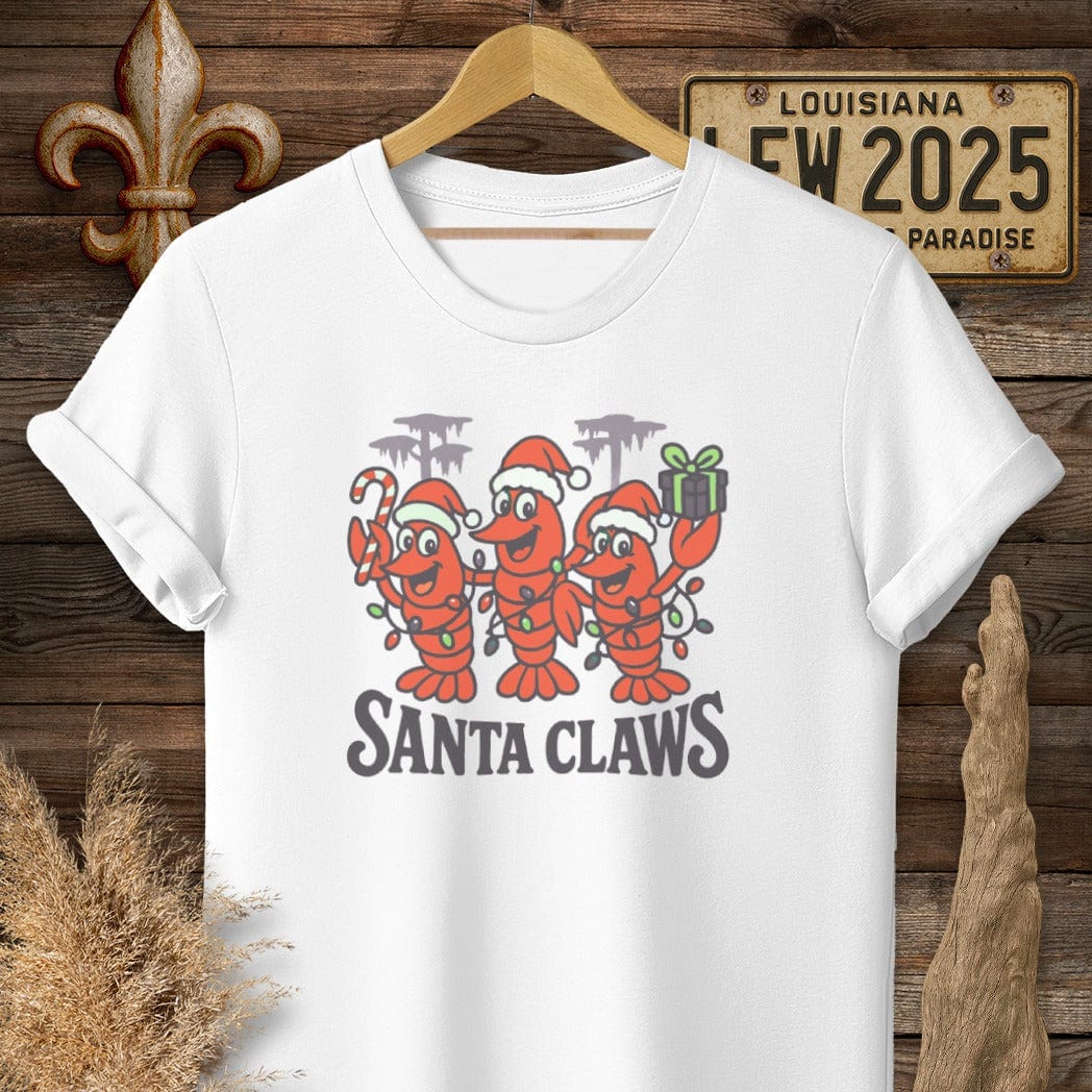 S / White Louisiana Santa Claws T-Shirt by Laissez Faire Wear