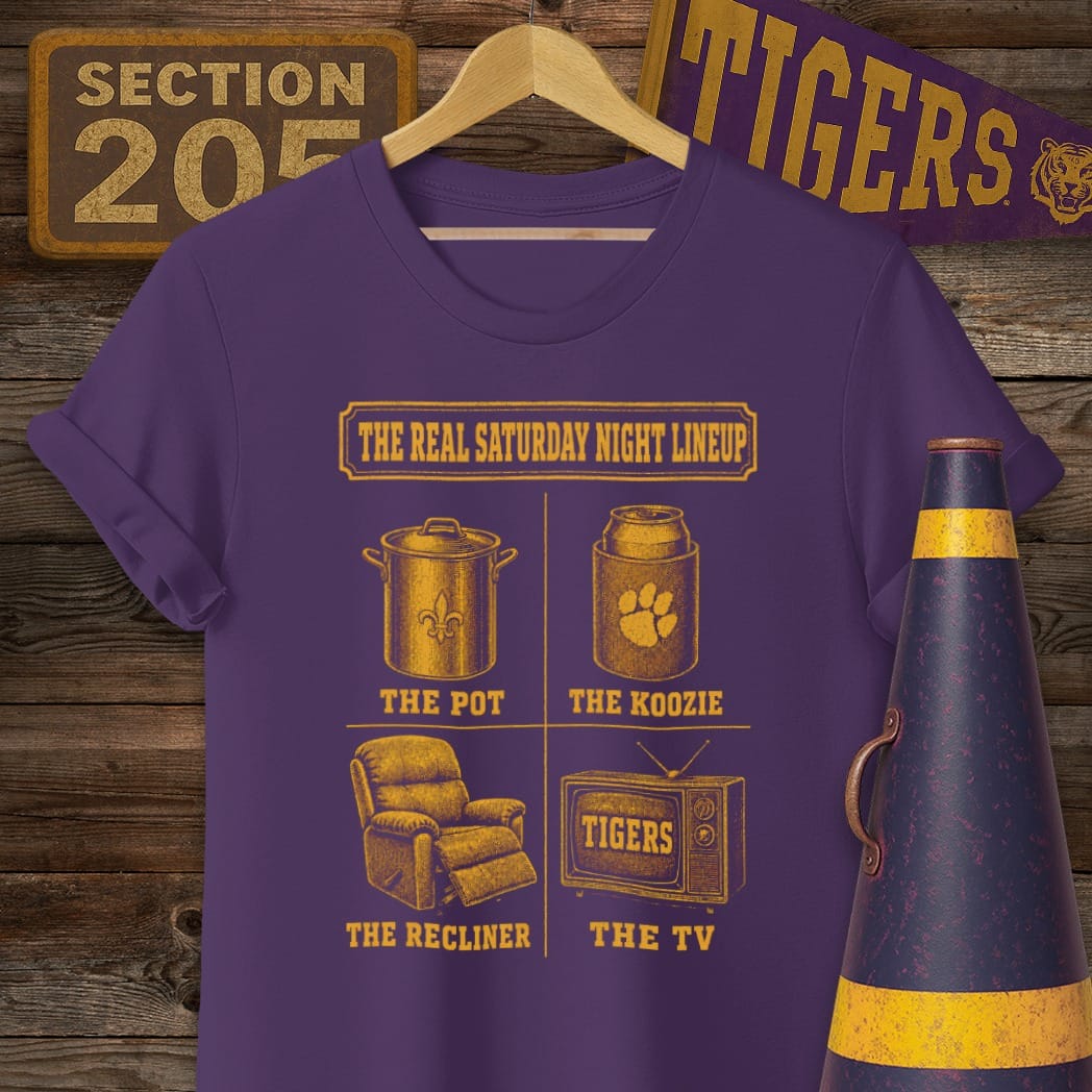 S / Purple Louisiana Saturday Night Lineup T-Shirt by Laissez Faire Wear