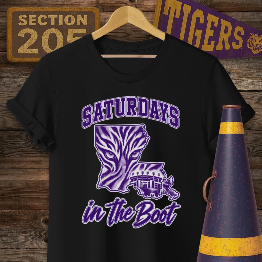 S / Black Louisiana Saturdays in the Boot T-Shirt by Laissez Faire Wear