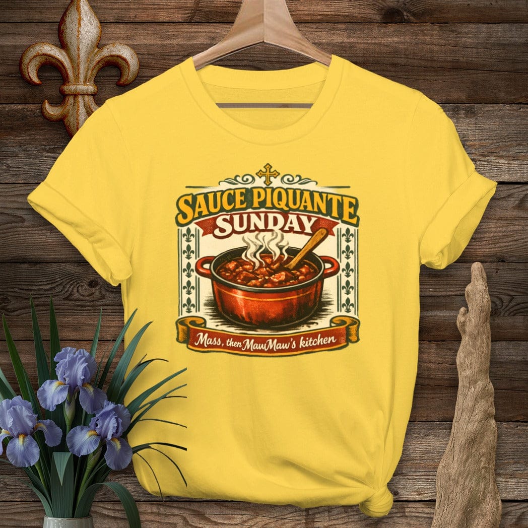 S / Daisy Louisiana Sauce Piquante Sunday T-Shirt by Laissez Faire Wear