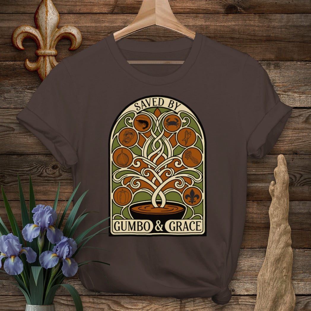 S / Dark Chocolate Louisiana Saved By Gumbo & Grace T-Shirt by Laissez Faire Wear