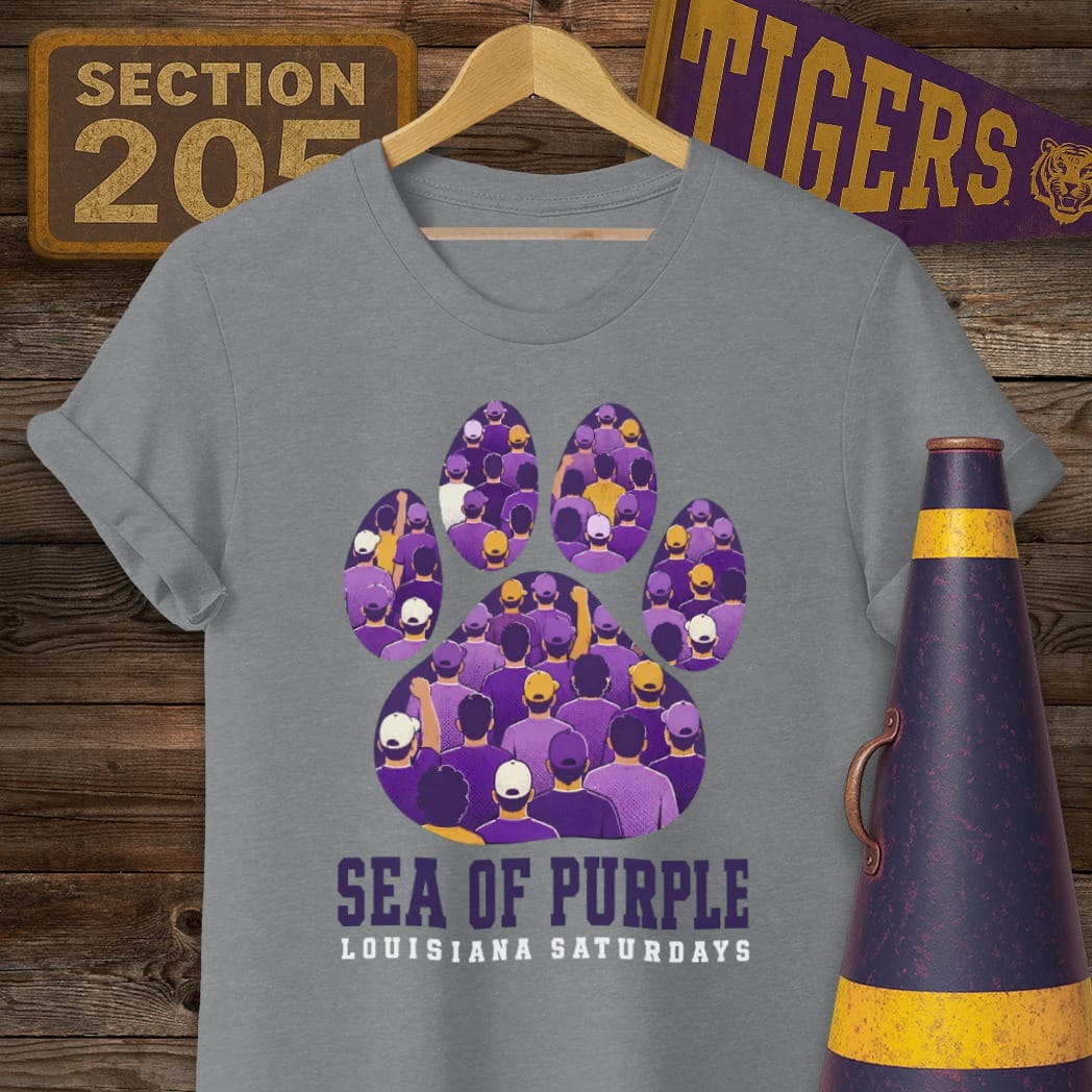 S / Graphite Heather Louisiana Sea of Purple T-Shirt by Laissez Faire Wear