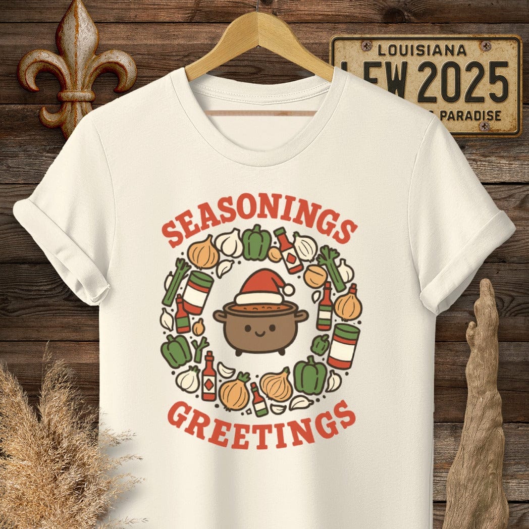 S / Natural Louisiana Seasonings Greeting Christmas T-Shirt by Laissez Faire Wear